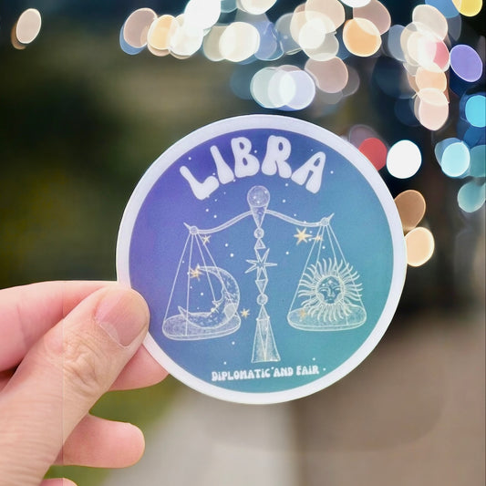 Libra Zodiac Sign Clear Vinyl Sticker Astrology Celestial Theme