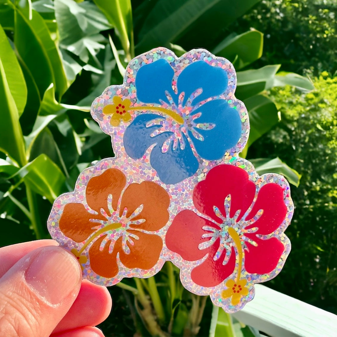 Glittery Hibiscus Flower Vinyl Single Sticker | Flower Sticker | Tropical Flowers