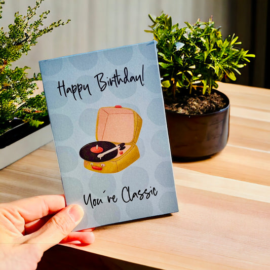 Cute Record Player Card | Happy Birthday - You’re Classic Birthday Card | Record Player SVG | Retro Style Birthday Card