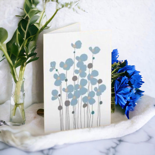 Blue Flowers Greeting Card Girlie Card Blank Inside