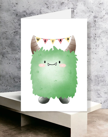 Cute Monster Greeting Card - Green | Weird Monster