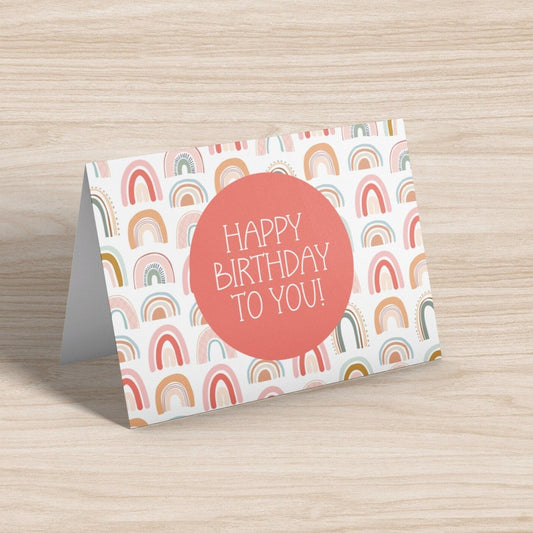 Happy Birthday Card Pastel Rainbow Pattern