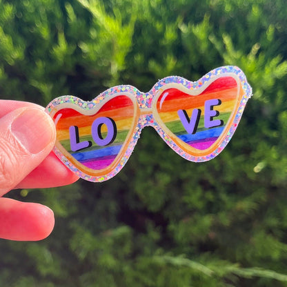 Love Sunglasses Glitter Single Sticker | PRIDE Stickers | Love is Love | Love Wins