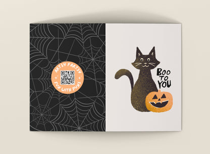 Halloween Black Cat and Pumpkin Greeting Card - Boo To You