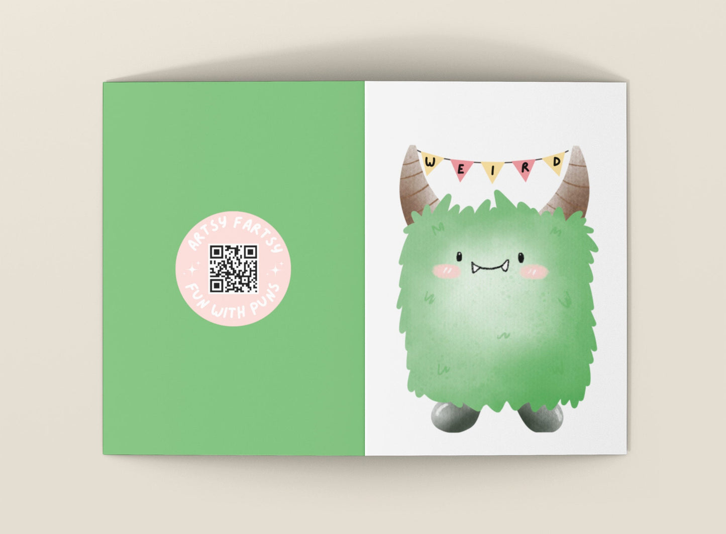 Cute Monster Greeting Card - Green | Weird Monster